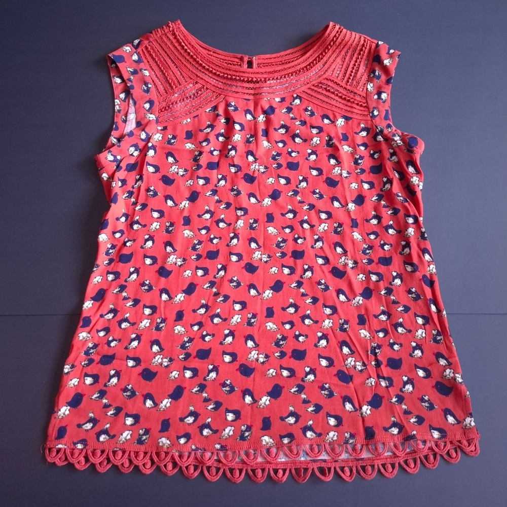Meadow Rue Boho Crochet Sanna Bird Top Lace Collar Rust Orange Anthropologie L